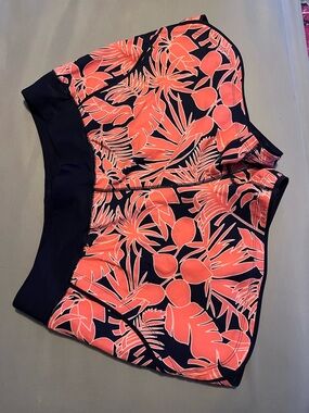 Lands' End Navy and Coral Floral Swim Shorts attached bikini bottom